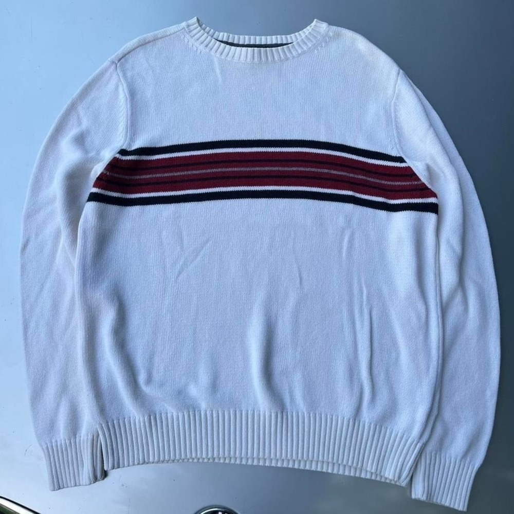 Vtg White St. John's Bay sweater with red and black stripes